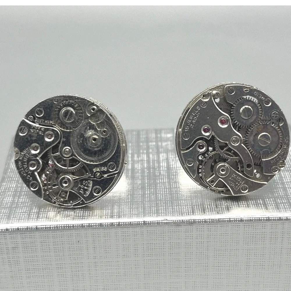 Vintage Watch Movement Cufflinks‎ Swank STEAMPUNK Silvertone